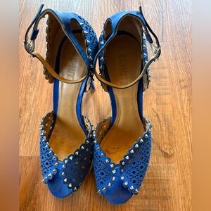 SCHUTZ Blue Laser-Cut Studded Heels